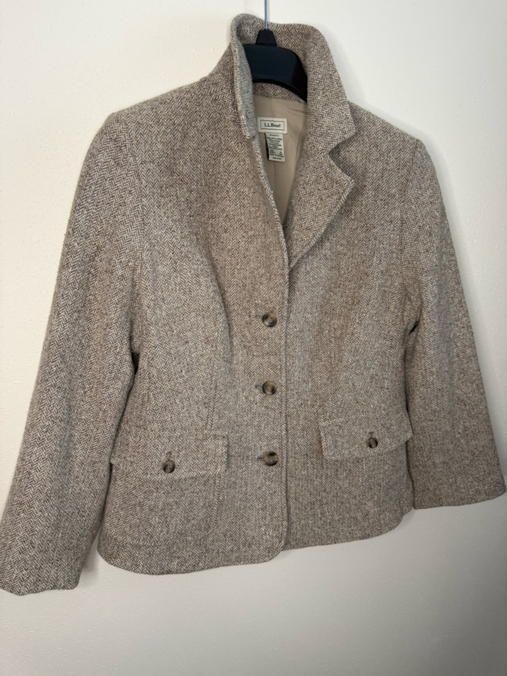 L.L. Bean Herringbone Tweed Blazer Gray Tan Wool Petite Medium Classic - Picture 11 of 14